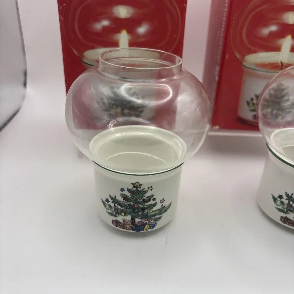 Nikko~Christmastime/Happy Holidays~Mini Candle Lamp w/Candle~Set of 2~IOB